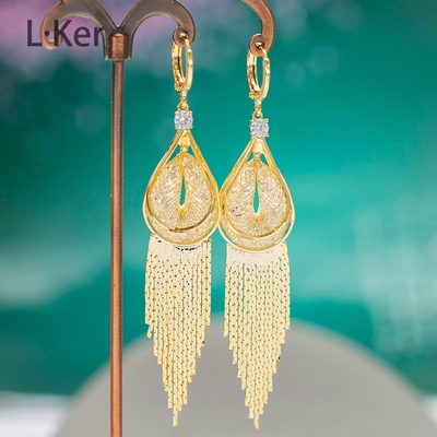 欧美设计师水滴长款时尚感耳坠轻奢金色流苏耳环1697