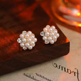 耳钉时尚 2025温柔花束珍珠新品 百搭女士镶钻轻奢耳环1218 繁花