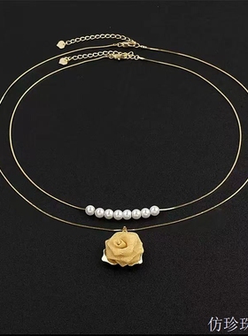 金色玫瑰2025流金岁月百搭金色玫瑰花项链轻奢时尚感锁骨链TG004