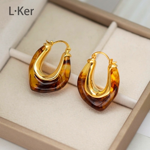 法式 感圆形耳坠高级设计感耳圈434 美拉德金色耳扣时尚