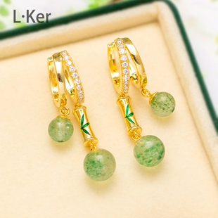 [绿玲珑]新中式高级绿色绣球耳环169