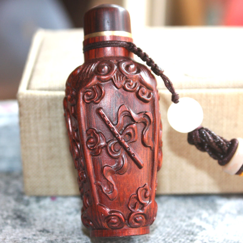 祥令德紫檀木质鼻烟壶葫芦纯手工红木吊坠手把件鼻药文玩天津特产