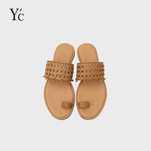 YC法式编织平底套趾女凉拖