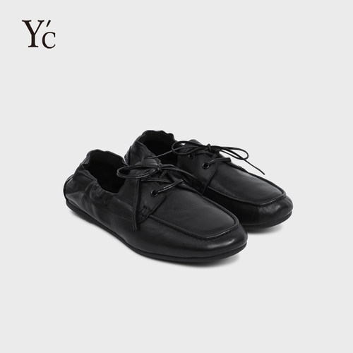 YC英伦黑系带平底小皮鞋女新款