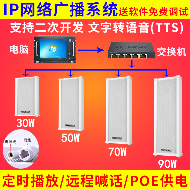 粤浪 I网P络音柱室外防水室内音响校园4G云广播系统POE壁挂音箱