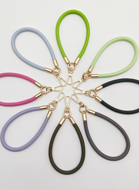 手机挂绳女款高端圆皮质挂绳手提短款手腕绳结实橙色手绳挂链橘色