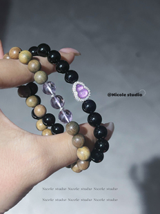 Nicole「诸事顺遂」原创五行双圈手串黑曜石绿檀木紫晶手链火水木