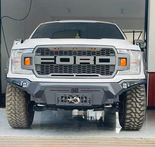 适用于18-20年福特F150 xlt ltd改装猛禽带灯中网竞技前杠保险杠