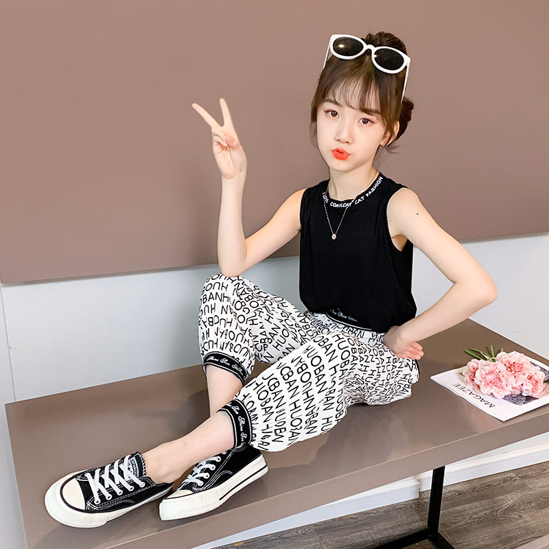 女童夏装洋气时髦防蚊休闲韩版儿童套装运动大童网红夏季两件套装