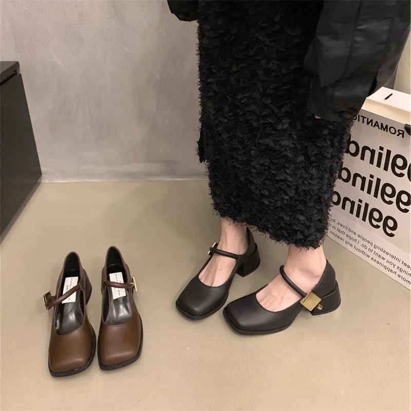 轻奢法式复古玛丽珍单鞋女夏季2024年新款韩版方头浅口高跟小皮鞋