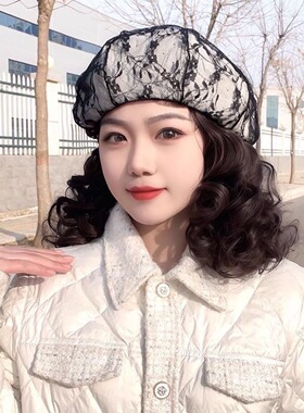 假发帽子一体时尚短卷发气质蕾丝