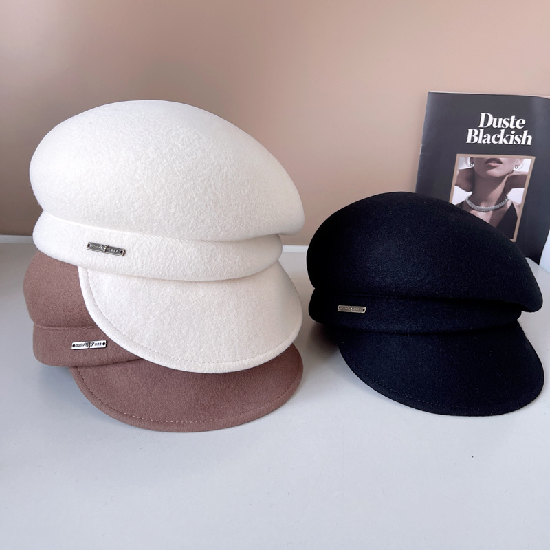 日本ca4同款澳洲羊毛鸭舌帽子女秋冬保暖毡帽侧压报童帽纯色礼帽