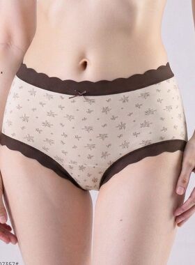 DK07357三条盒装女内裤外贸中腰少女柔软舒适提臀印花三角底裤