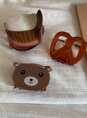 少女心卡通小熊发夹可爱造型发饰女棕色小熊头饰碱水结咖啡发夹