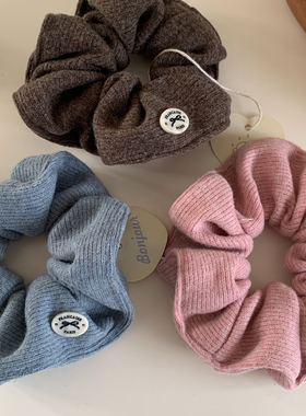 韩系简约蓝色针织大肠发圈女慵懒风扎头发超大百搭发饰头绳秋冬