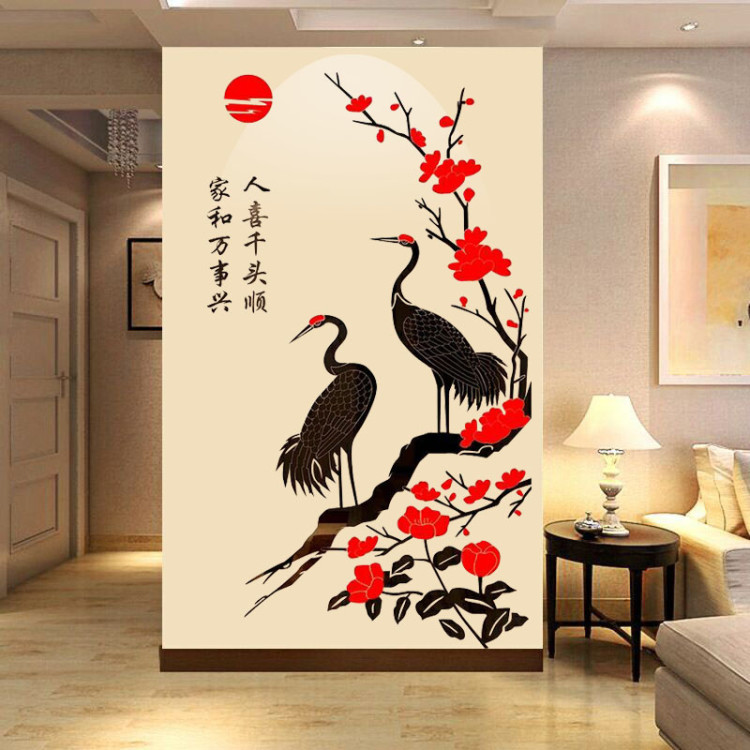 仙鹤水晶亚克力墙贴墙纸3d立体创意客厅沙发电视背景墙家居装饰