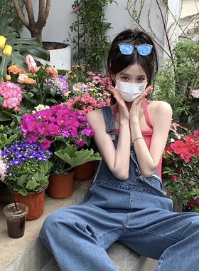 背带裤美式复古2022春夏新款韩版遮肉显瘦宽松阔腿拖地ins网红