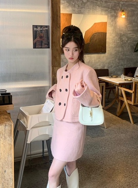 自制山茶花套装2022小香风女春韩系宽松显瘦上衣A字裙设计感小众