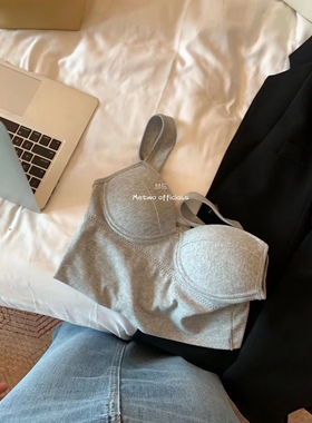 法式吊带美背心女2022夏季内搭固定一体杯外穿打底抹胸裹胸上衣