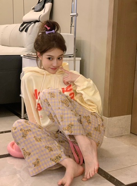 韩代小熊熊家居睡裤女秋长款长裤纯棉网红可爱少女卡通可外穿宽松