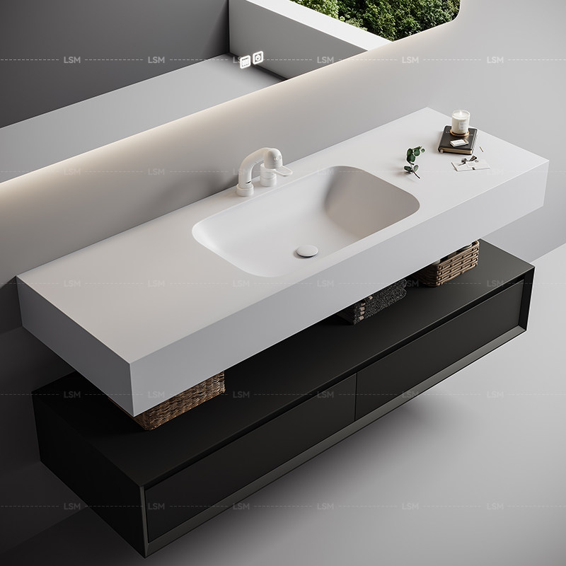 杜邦可丽耐肤感一体洗手盆定制 意式极简酒店风浴室柜洗手池台盆