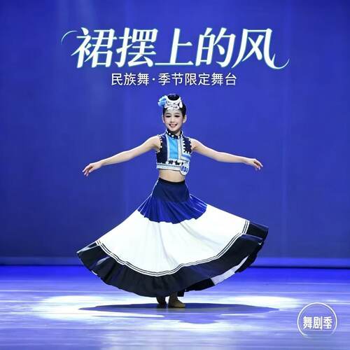 新款彝族舞蹈服彝赏裙影舞蹈服演出服儿童彝族服装女百褶大摆裙