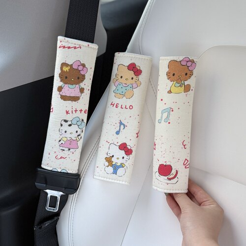 黑皮kitty汽车安全带护肩套防磨车载四季通用可爱棉麻保险带装饰