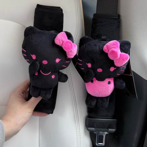 原创黑粉kitty汽车安全带护肩套可爱凯蒂猫车载毛绒玩偶装饰礼物