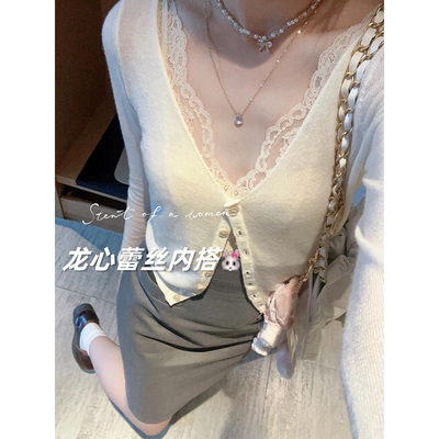 罗丽丝金秘书 v领蕾丝内搭纯欲叠穿内衣外穿薄款大胸显小吊带背心