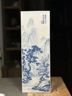 景德镇陶瓷名师手绘落地大花瓶四方形客厅电视柜书房中式 饰摆件 装