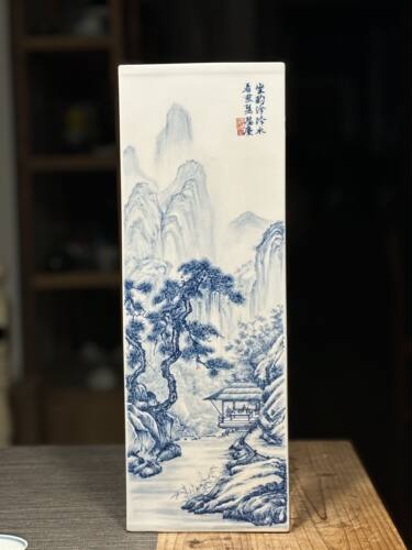 景德镇陶瓷名师手绘落地大花瓶四方形客厅电视柜书房中式装饰摆件