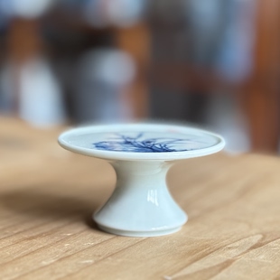 归舟柴窑青花茶具盖置陶瓷盖托茶道配件高端简约家用复古小号摆件