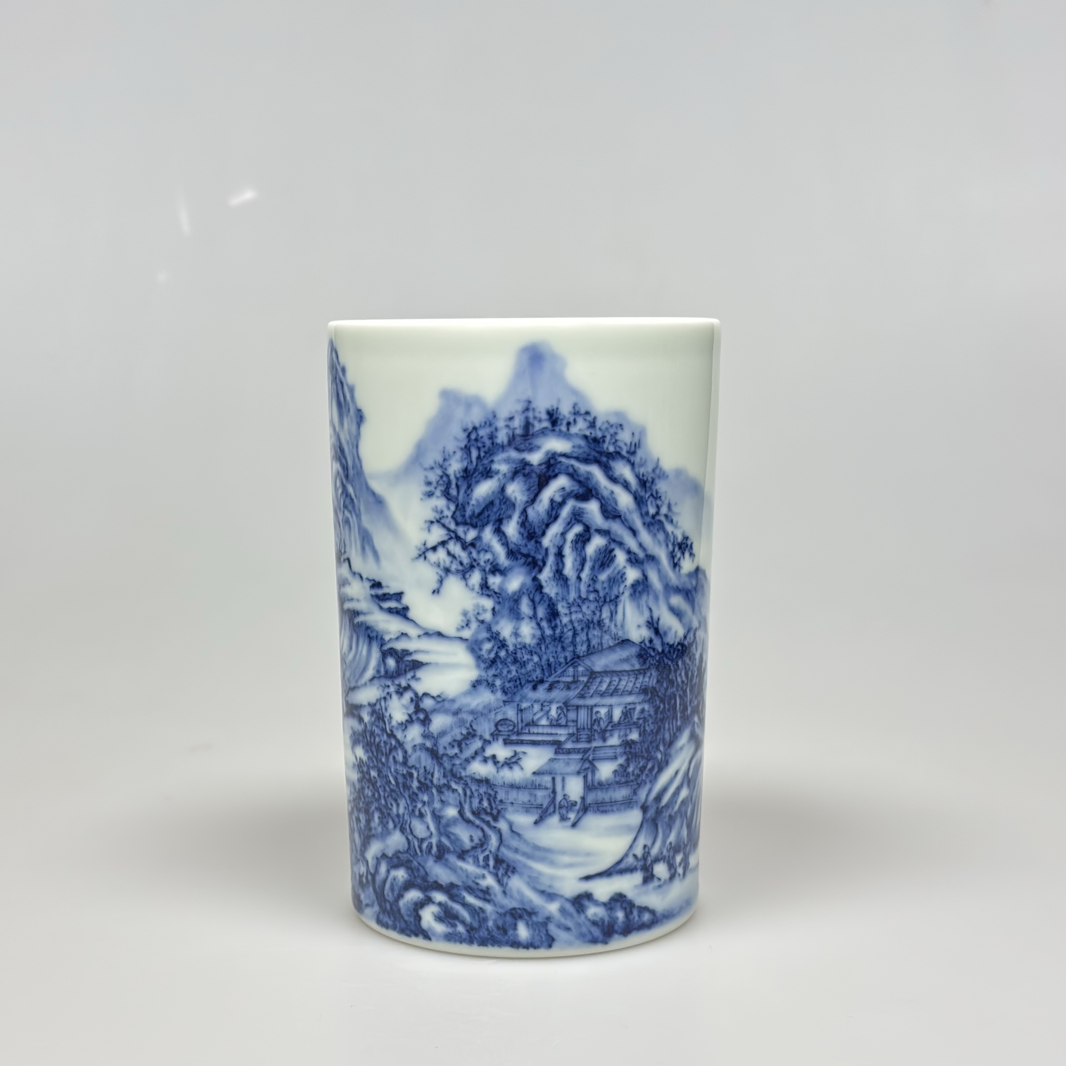 归舟柴窑青花瓷器手绘收纳筒笔筒