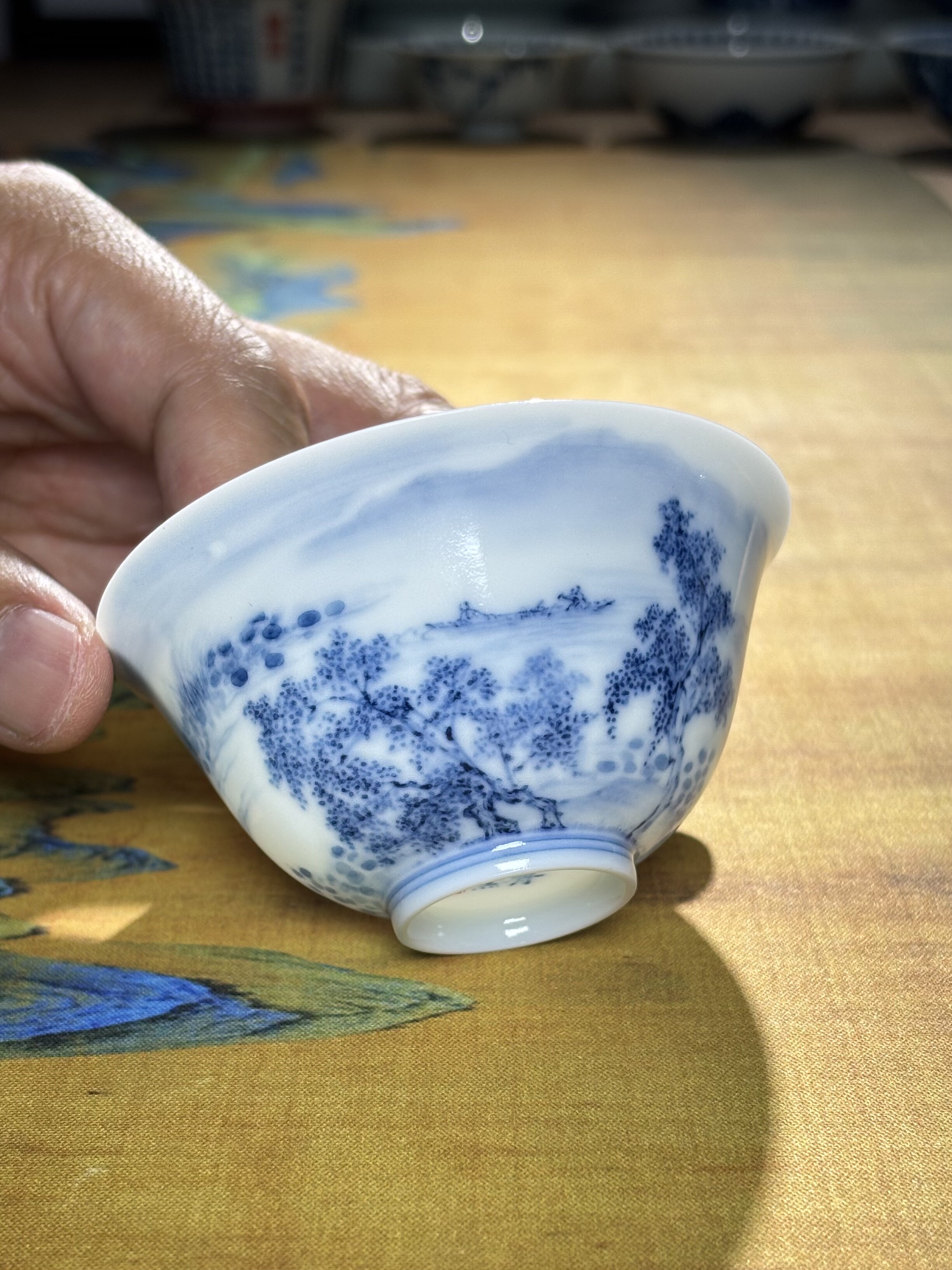 归舟柴窑手绘青花山水茶具茶杯精致主人杯玉泥品茗杯茶碗高端个人