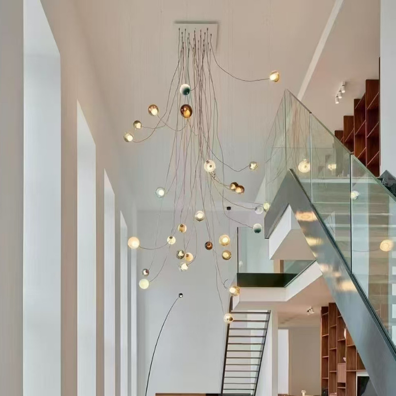 别墅复式楼楼梯吊灯长吊灯酒店大堂挑空客厅琉璃水晶气泡圆球吊灯,家装灯饰光源,LOFT/复式住宅/楼梯吊灯,淘宝优惠券,粉丝福利购,淘宝优惠卷