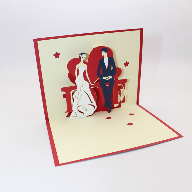 新款创意3D立体贺卡剪纸情人节婚礼请柬跨门贴婚庆摆件节日礼物定