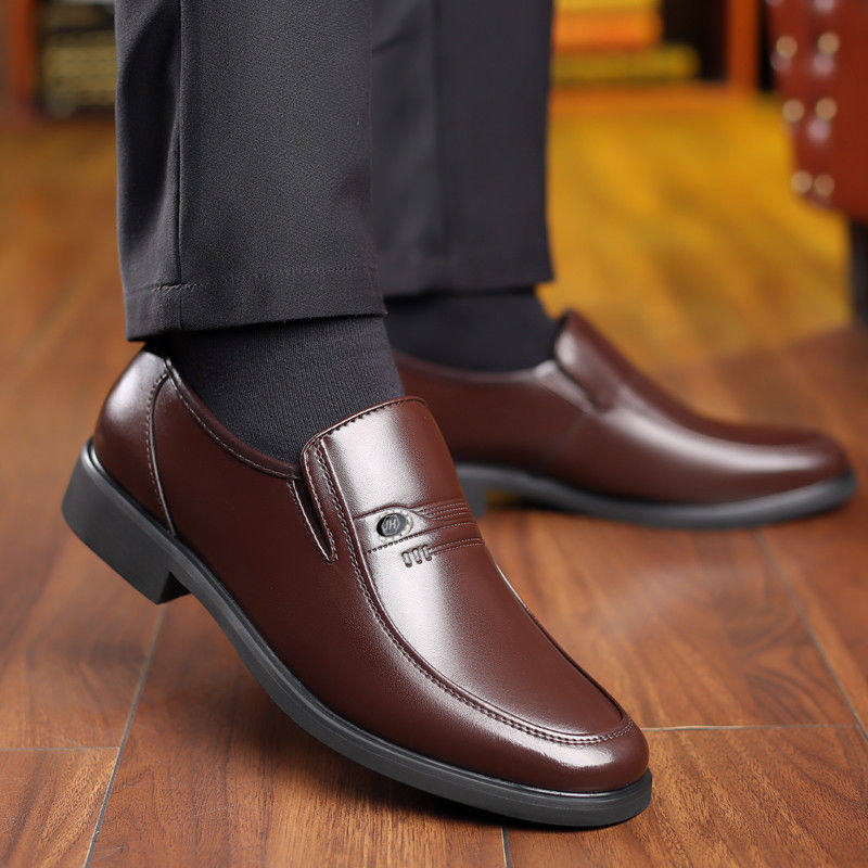 100% FULL COW LEATHER MENS LEATHER SHOES SPRING AND AUTUMN NEW BUSINESS CASUAL LEATHER SHOES GENUINE LEATHER COWHIDE MIDDLE AND ELDERLY DAD SHOES