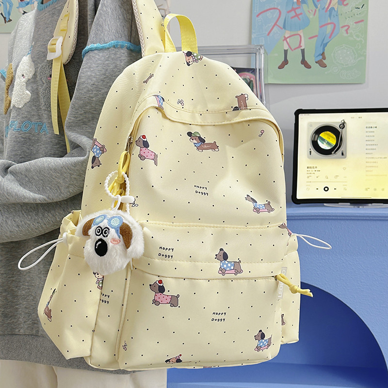 可爱卡通印花腊肠狗书包初中女生休闲简约背包高颜值大容量双肩包