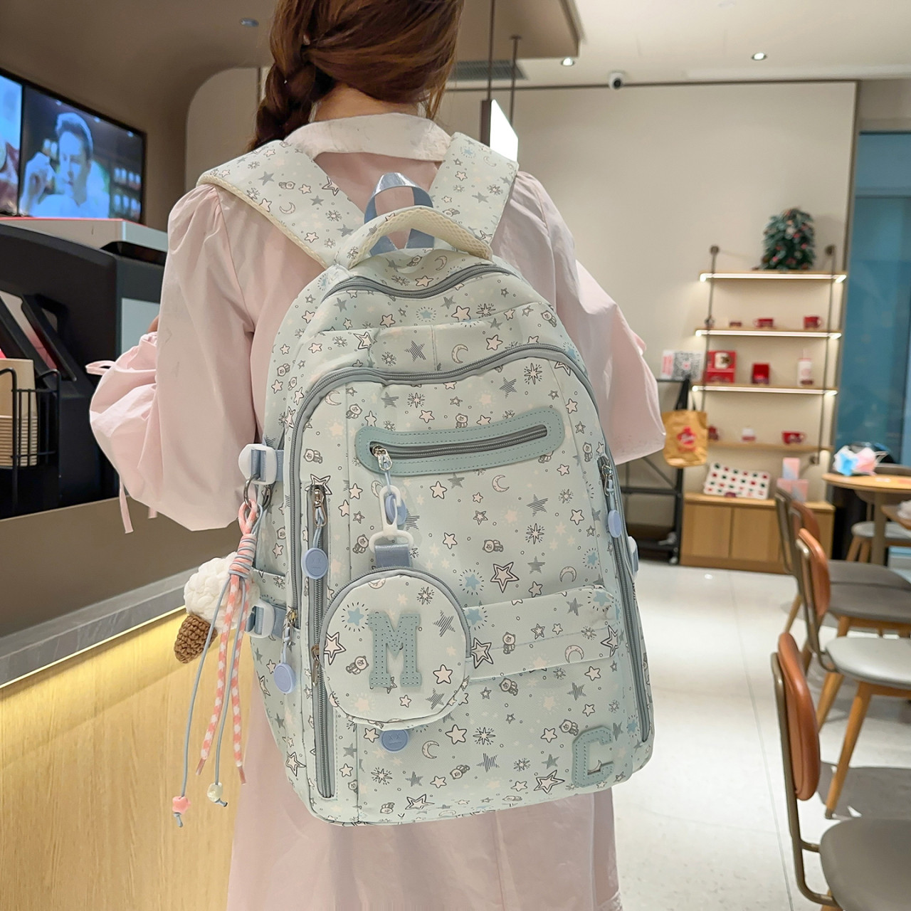 高中生书包女大容量多层韩版中学生学院风星星电脑背包女生双肩包