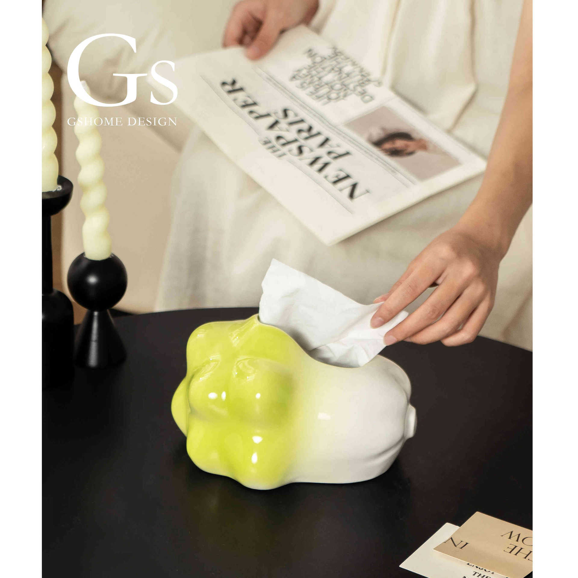 仿真白菜陶瓷纸巾盒感小众玄关客厅电视柜茶几装饰品轻奢摆件