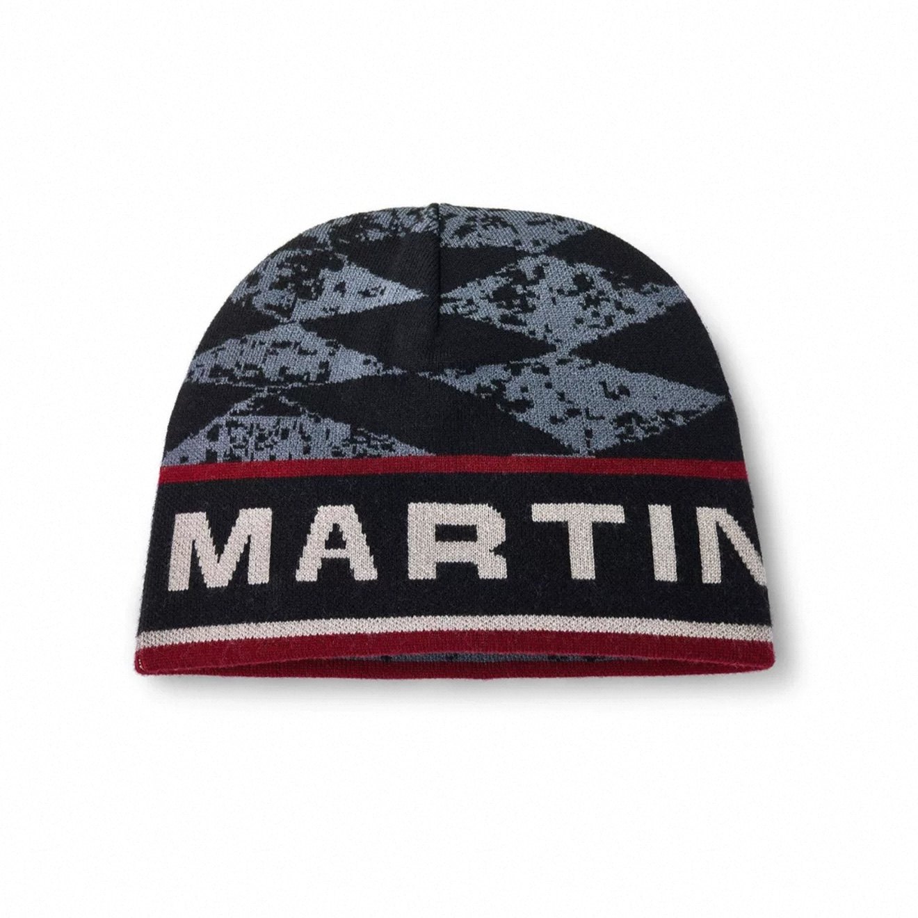 thumbnail for Martine Rose 25 Aw Black and Red Double-Sided Letter Logo Knitted Hat Diamond Pattern Knitted Cap