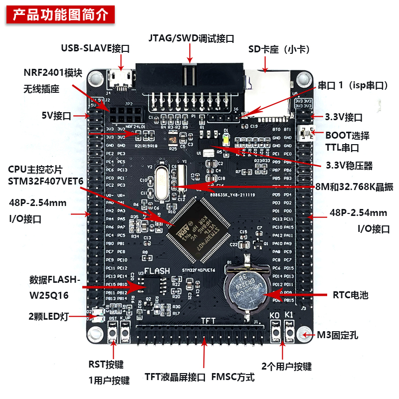 STM32F407VET6开发板 CortexM4 STM32小型系统板 ARM学习核心板