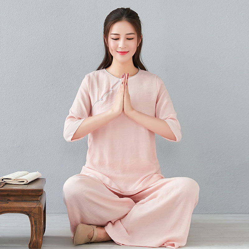 修禅服女套装春夏打坐棉麻中式居士服上衣禅意中国风唐装复古茶服