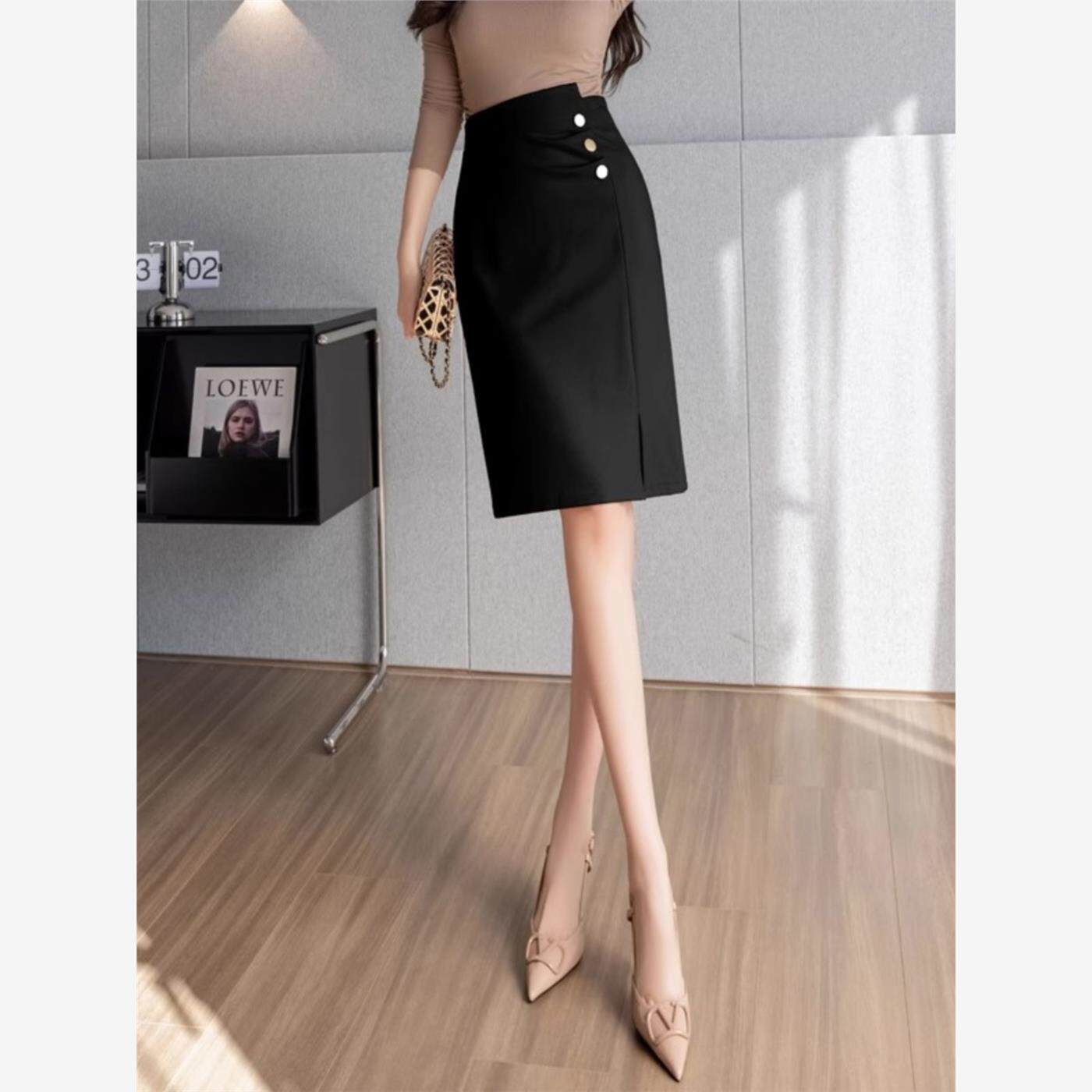 西装半身裙女春夏秋季2024年新款a字高腰气质中裙职业开叉包臀裙