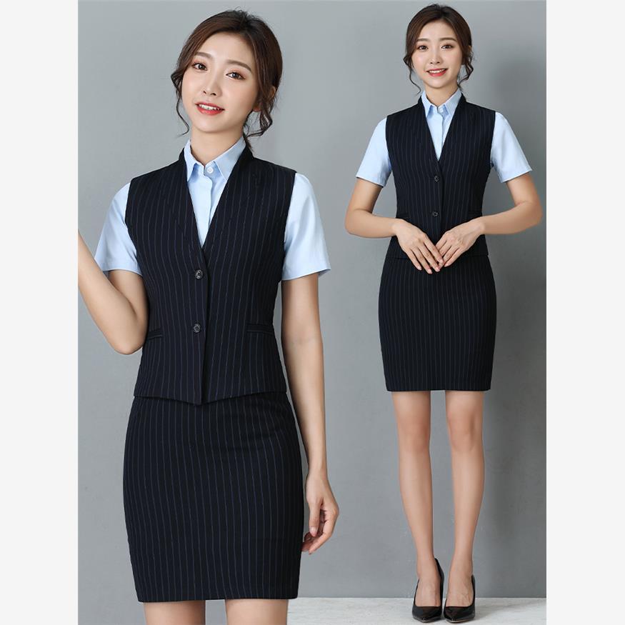 春夏新款建设工作服女马甲双条纹建行行服工服马夹褂子女