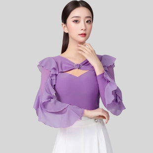 舞衣上衣新款钻扣荷叶连体漂亮洋气新款修身舞衣交际舞服装