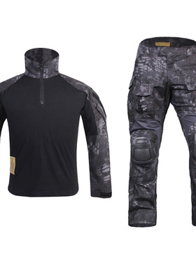 爱默生G3 TYP黑色蟒纹迷彩套服野战户外CS战术T恤上衣/长裤子套装