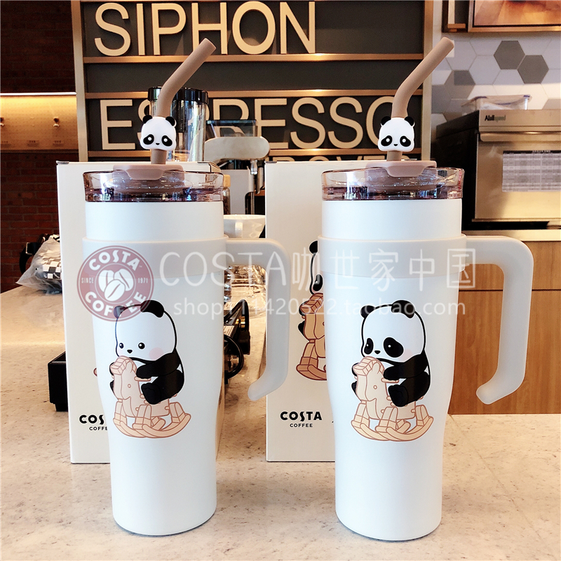 costa X pandaroll胖哒幼巨无霸保温吸管杯双饮杯304不锈钢1.25L