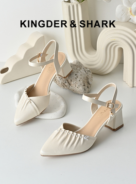 KDS经典鲨女鞋2026夏专柜新品优雅尖头5cm中粗跟气质后空单鞋凉鞋