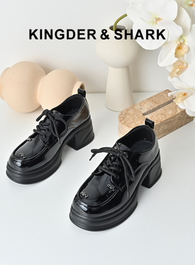 KDS经典鲨女鞋2025秋专柜新品百搭黑色中粗跟显瘦系带通勤小皮鞋